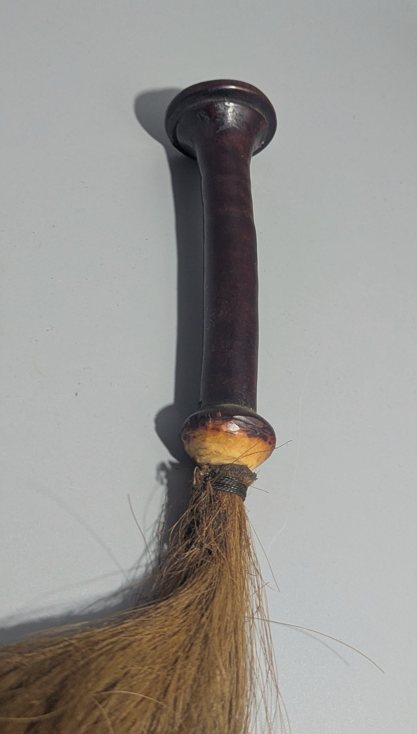 Old African Hardwood Fly Whisk with Horsehair and Horn Collar