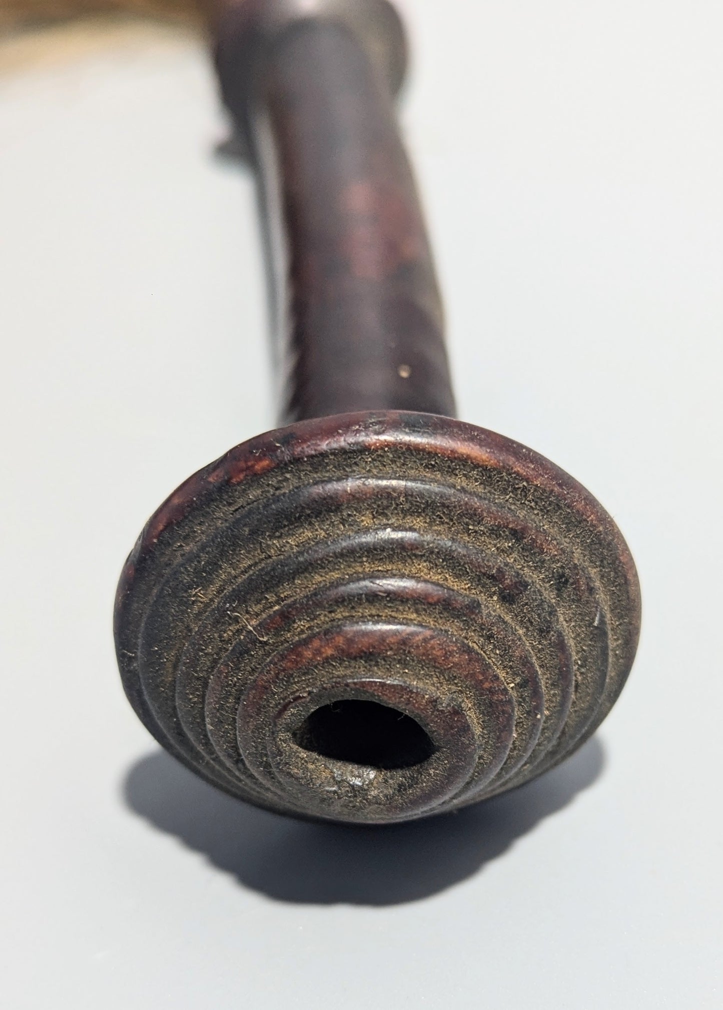 Old African Hardwood Fly Whisk with Horsehair and Horn Collar