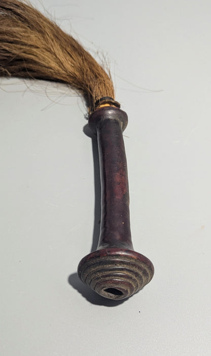 Old African Hardwood Fly Whisk with Horsehair and Horn Collar