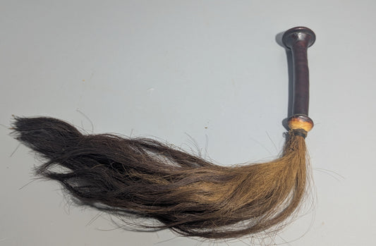 Old African Hardwood Fly Whisk with Horsehair and Horn Collar