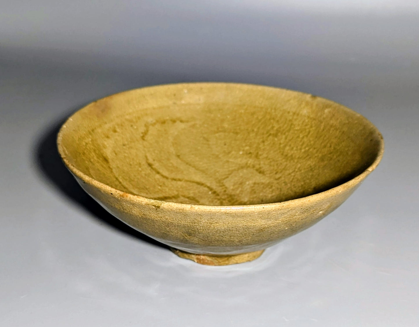 Korean Goryeo Celadon Bowl with Incised Lotus Scroll Decoration