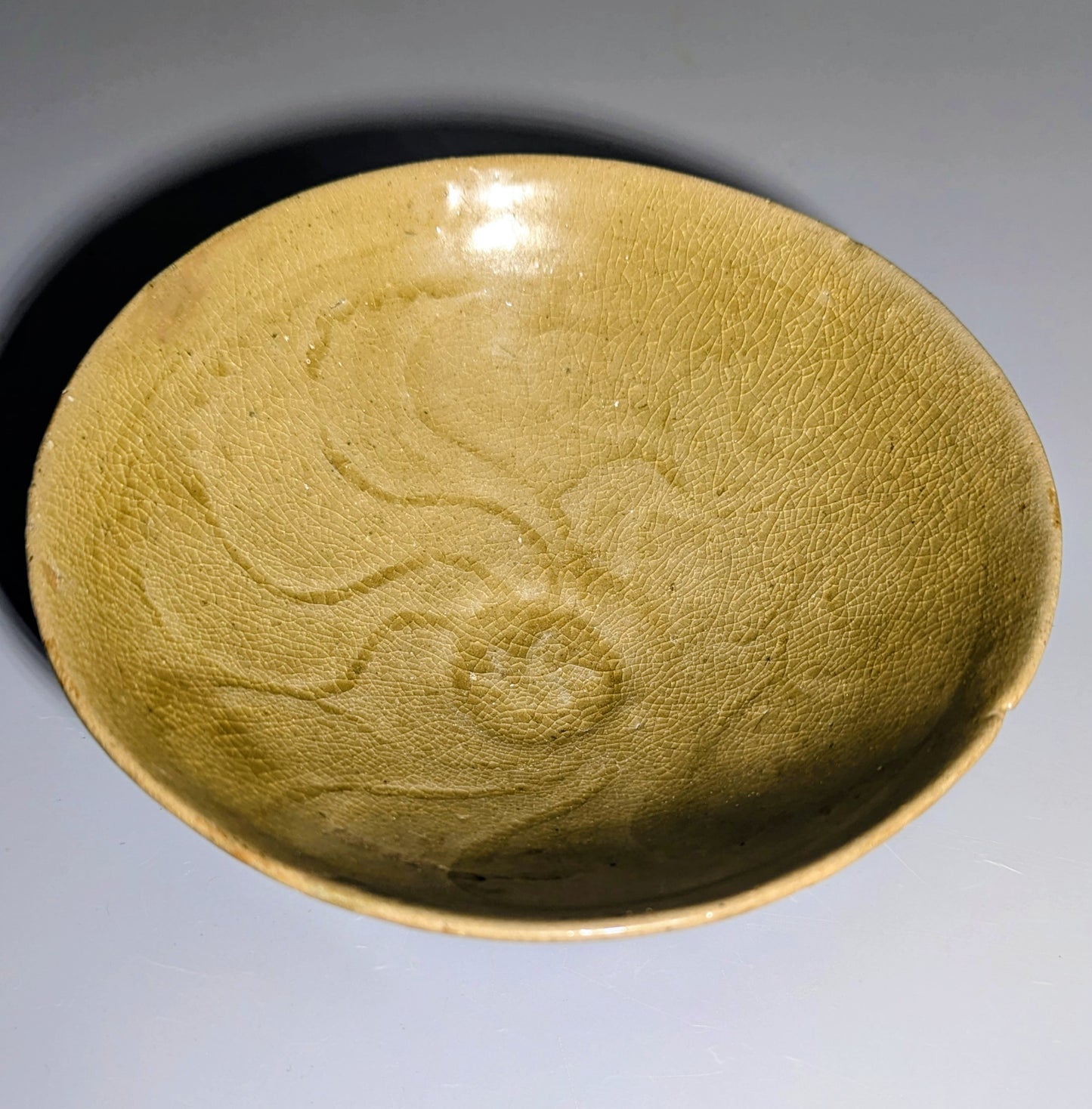 Korean Goryeo Celadon Bowl with Incised Lotus Scroll Decoration