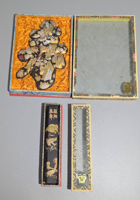 Pair of Chinese Decorative Gilt Inksticks with Original Presentation Boxes