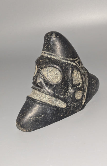 Taíno Carved Black Stone Anthropomorphic Zemí Three-Pointer (Trigonolito), Greater Antilles
