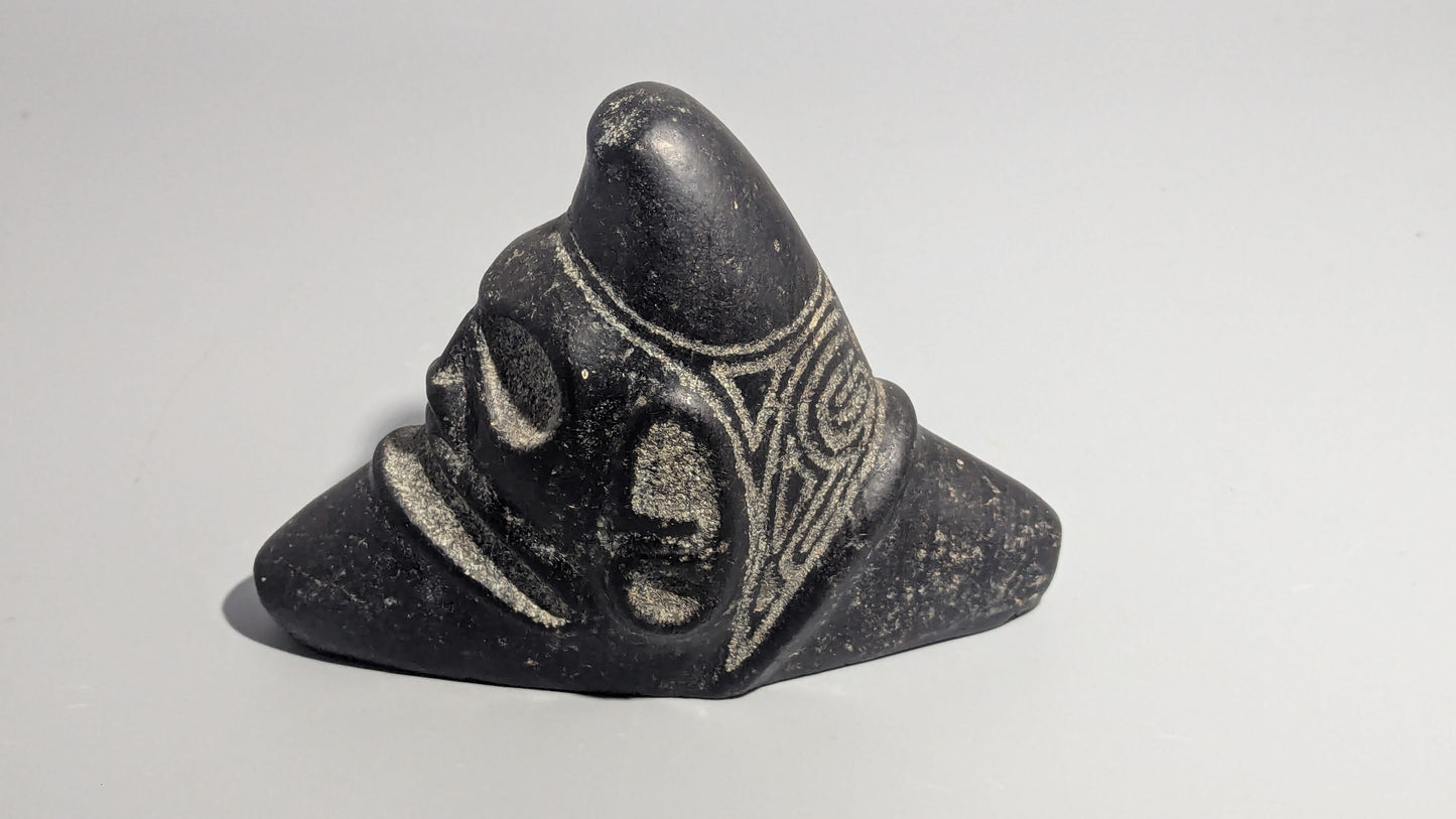Taíno Carved Black Stone Anthropomorphic Zemí Three-Pointer (Trigonolito), Greater Antilles