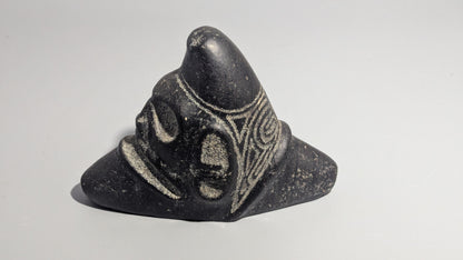 Taíno Carved Black Stone Anthropomorphic Zemí Three-Pointer (Trigonolito), Greater Antilles