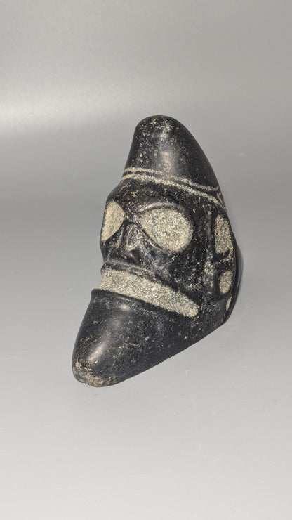 Taíno Carved Black Stone Anthropomorphic Zemí Three-Pointer (Trigonolito), Greater Antilles