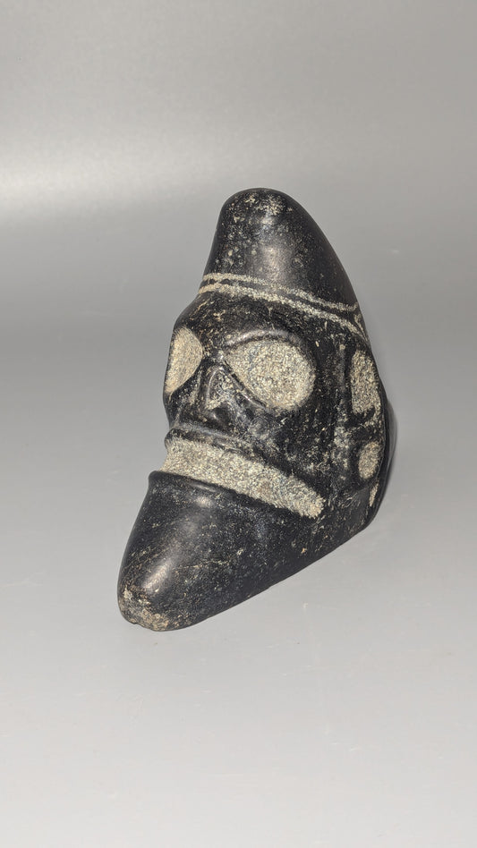 Taíno Carved Black Stone Anthropomorphic Zemí Three-Pointer (Trigonolito), Greater Antilles