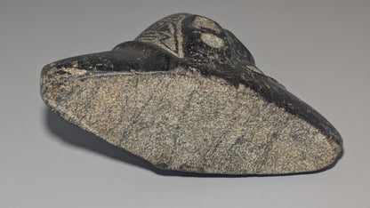 Taíno Carved Black Stone Anthropomorphic Zemí Three-Pointer (Trigonolito), Greater Antilles