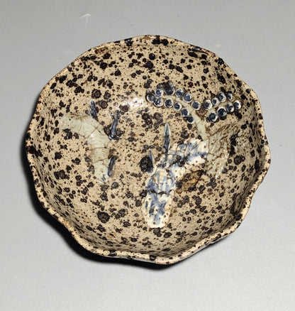 Japanese Studio Stoneware Bowl with Abstract Relief Decoration