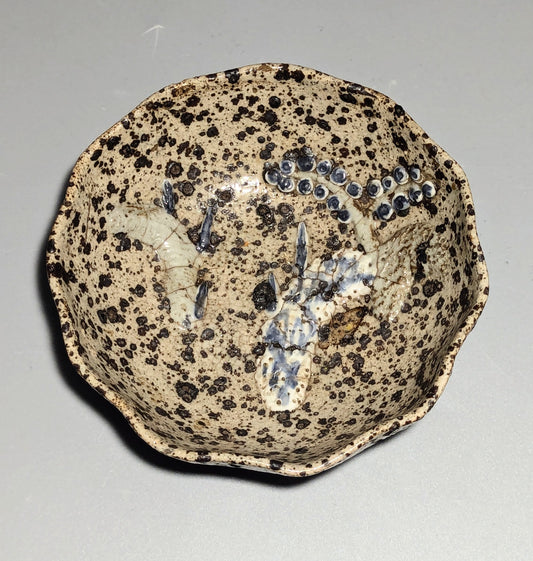Japanese Studio Stoneware Bowl with Abstract Relief Decoration