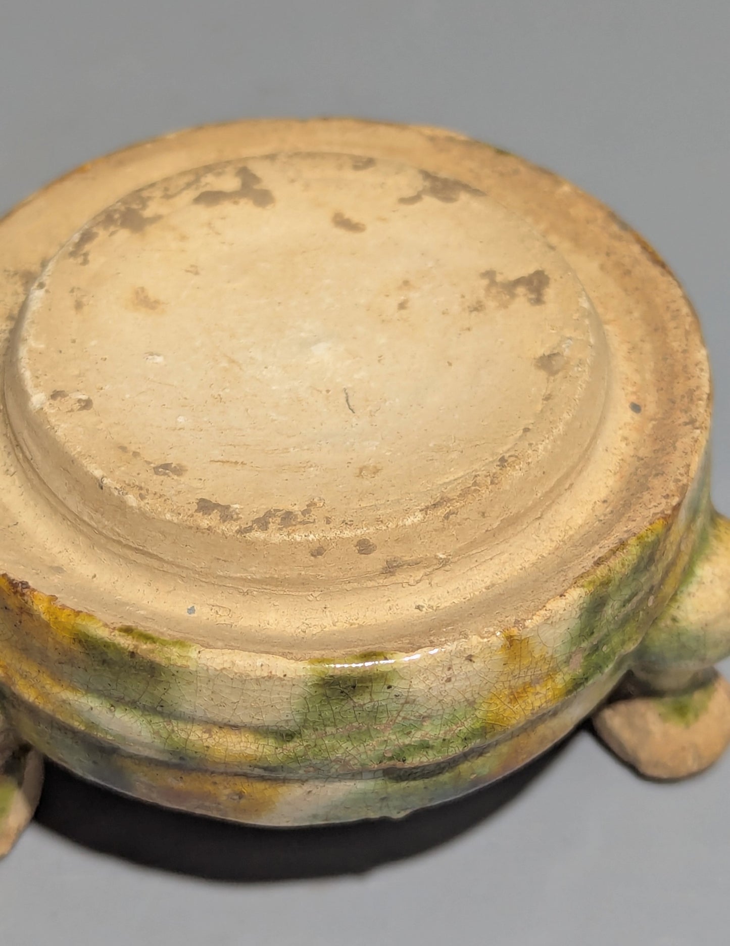 Chinese Sancai-Glazed Miniature Four-Lug Jar with Matching Ceramic Tripod Stand, Tang Dynasty Style