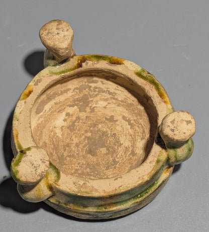 Chinese Sancai-Glazed Miniature Four-Lug Jar with Matching Ceramic Tripod Stand, Tang Dynasty Style